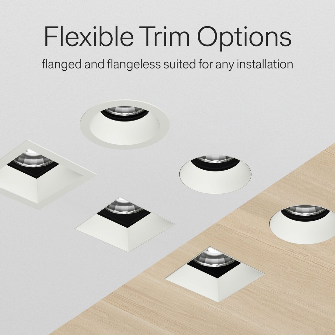 Ketra D2 flexible trim options — flangeless round mud-in used here